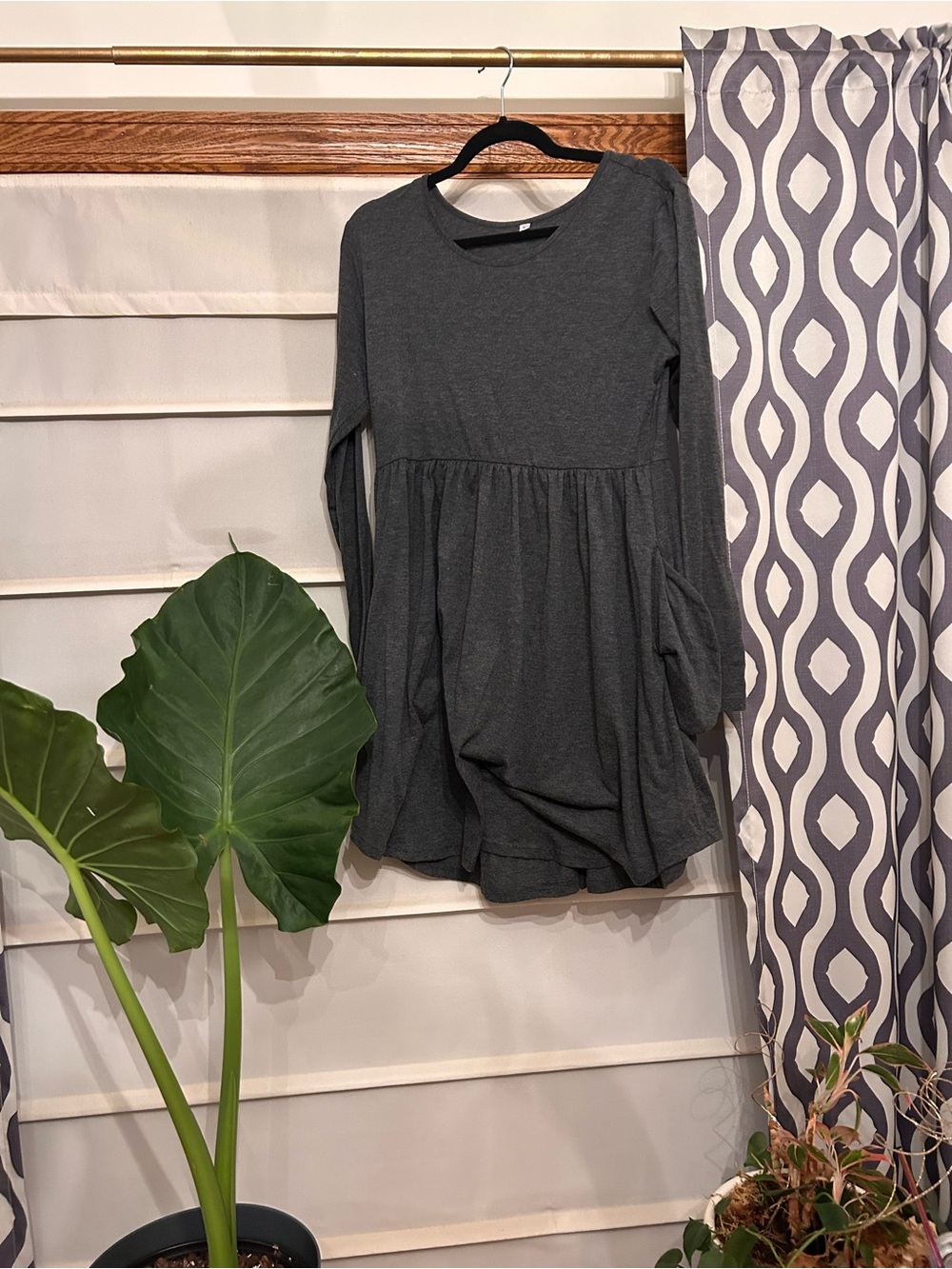 Charcoal Long Sleeve Babydoll Dress